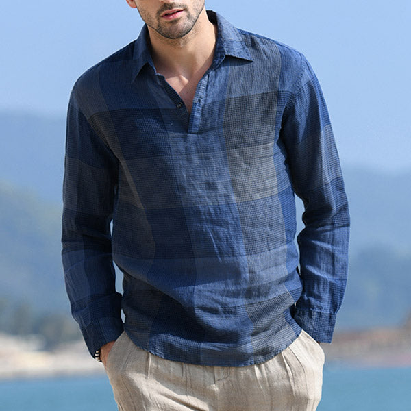 Vyriški retro atsitiktiniai plediniai lininiai marškiniai