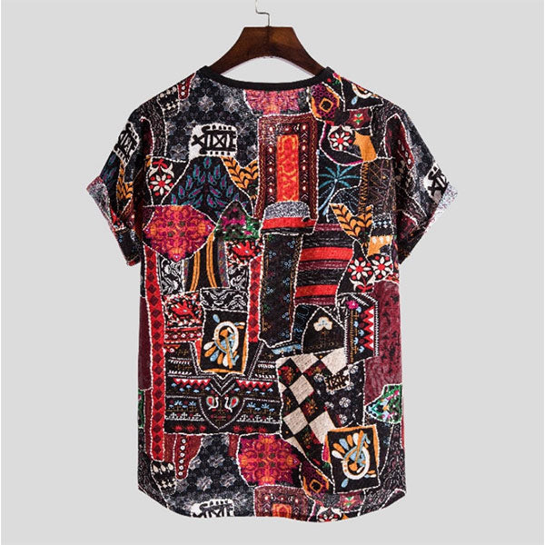 Camiseta de algodón y lino de manga corta para hombre