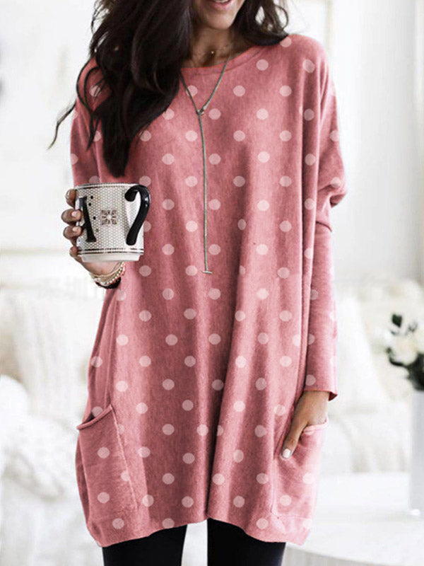 Nuevo top de bolsillo con estampado de lunares para mujer