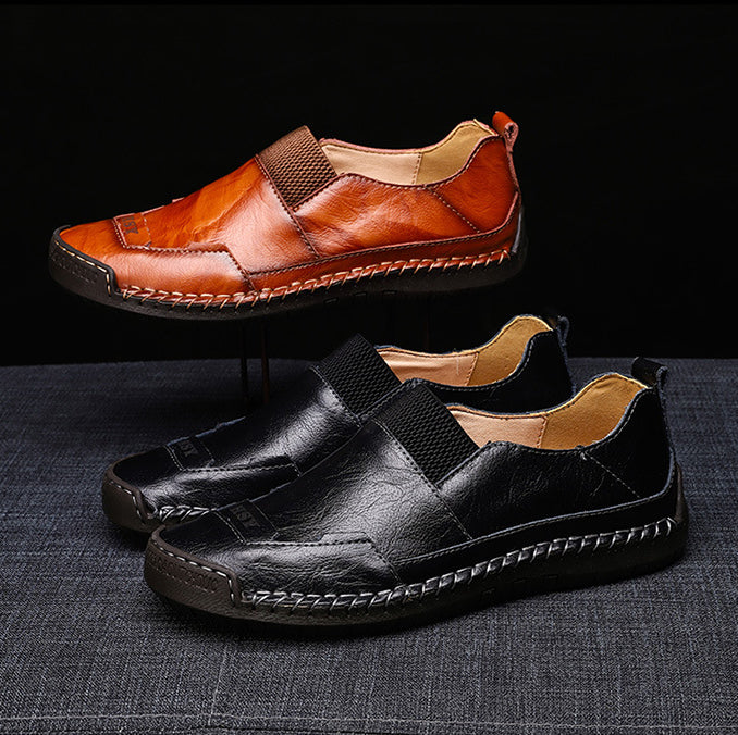 Men Hand Stitching Leather Slip Resistant Soft Sole Casual Shoes