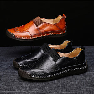 Men Hand Stitching Leather Slip Resistant Soft Sole Casual Shoes