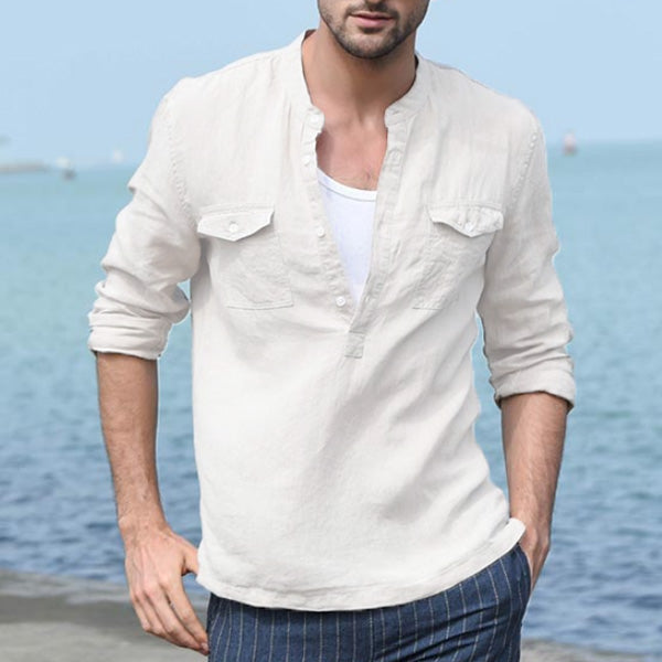 Bequemes dünnes lässiges Langarmhemd aus Leinen für Herren
