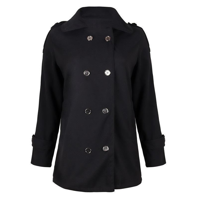 Plus Size Buttoned Solid Casual Shawl Collar Coat