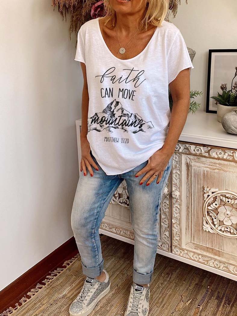 Glaube kann Berge versetzen Matthäus 17:20 Bedrucktes lässiges T-Shirt