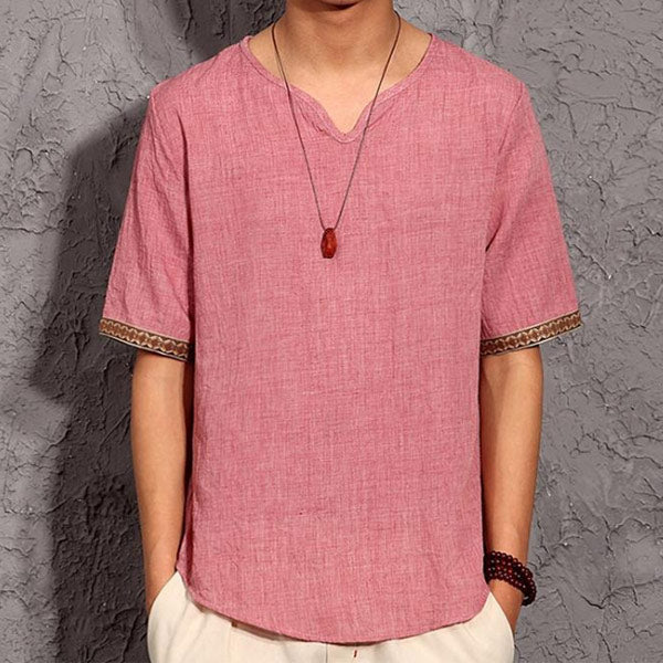 Camisa de lino para hombre con manga corta.