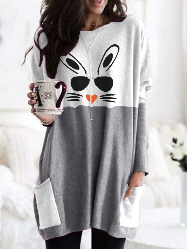 Frauenhasengesicht Pfirsichherz Langarm T-Shirt