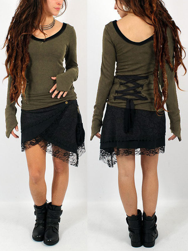 Damen Pullover mit V-Ausschnitt und Schnürung