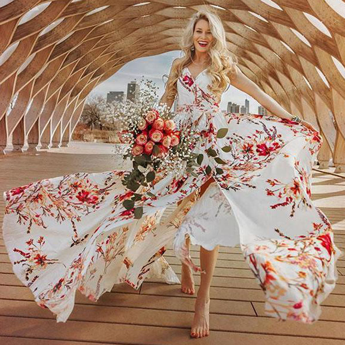 Boho Vacation Beach Print Ärmelloses Kleid