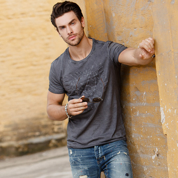 Vyriški retro modelio apvalūs kaklo medvilniniai marškinėliai