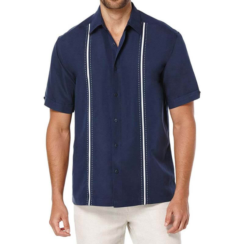 Herrenmode Classic Summer Bequeme gestreifte Kurzarm-Baumwoll-Leinenhemden