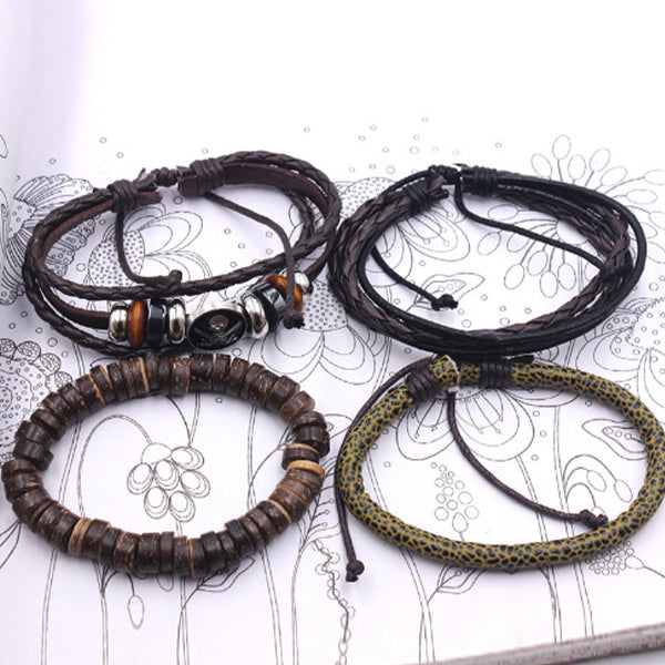 Pulsera simple de calavera de piel de vaca de tela retro para hombres