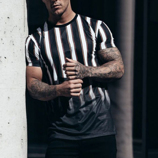 Vyriškos vertikalios juostelės, kontrastingos spalvos greitai džiūstantys marškinėliai