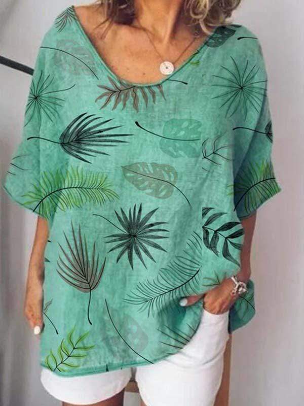 Camiseta con estampado de cuello redondo y talla grande