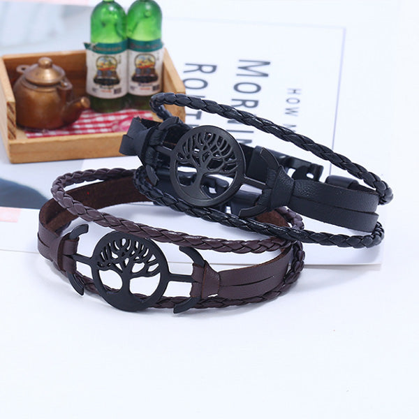 Pulsera vintage de cuero con doble hebilla para hombre