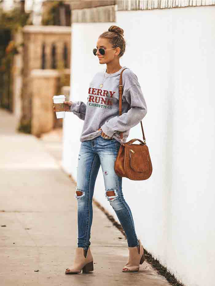 Lady Merry Drunk Letter Print Langarm-Sudadera