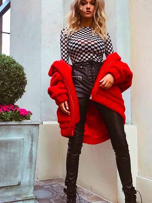 Bolsillo de otoño invierno con cremallera de manga larga chaqueta de felpa