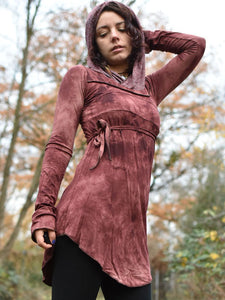 Vintage Vintage gefärbte Schnürung mit Kapuze Langarm Kleid