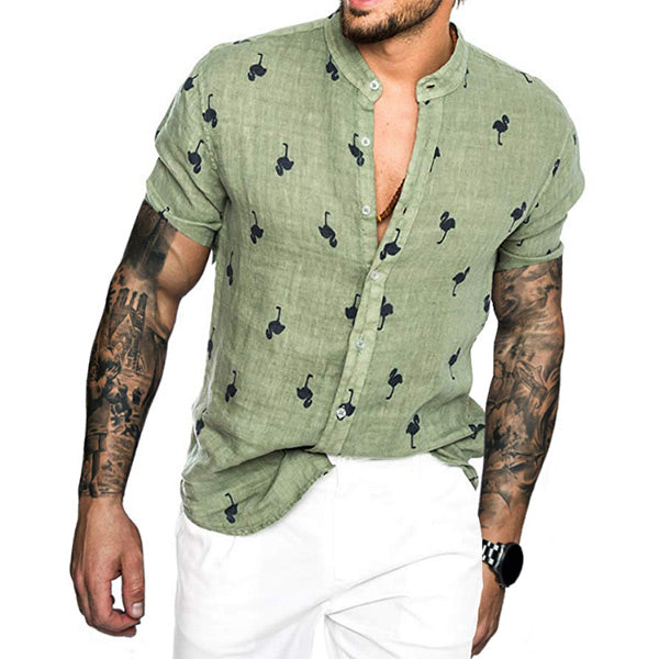 Camisa de lino estampada en 3D con manga corta para hombre