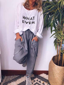 WHAT EVERY Letter Print Long Sleeve Tops