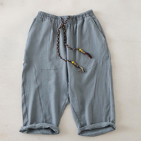 Pantalones cortos de lino cómodos y transpirables de estilo nacional.