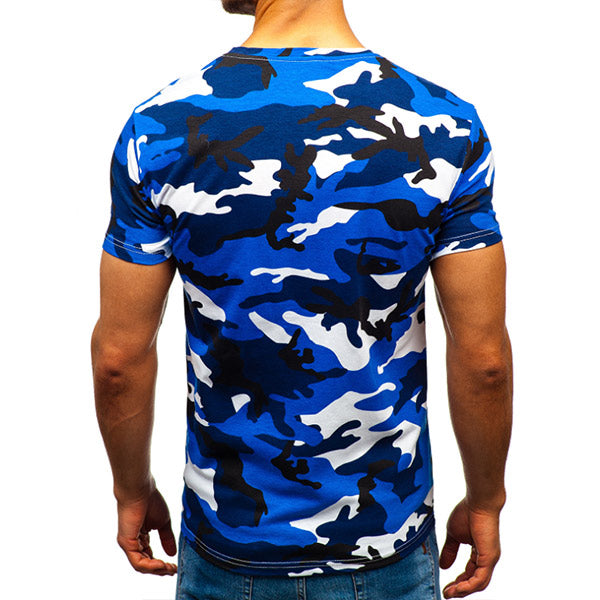 Camisa de cuello redondo con estampado de camuflaje para hombre