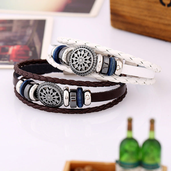 Pulsera de cuero genuino para hombres, hombres, girasol y cuero