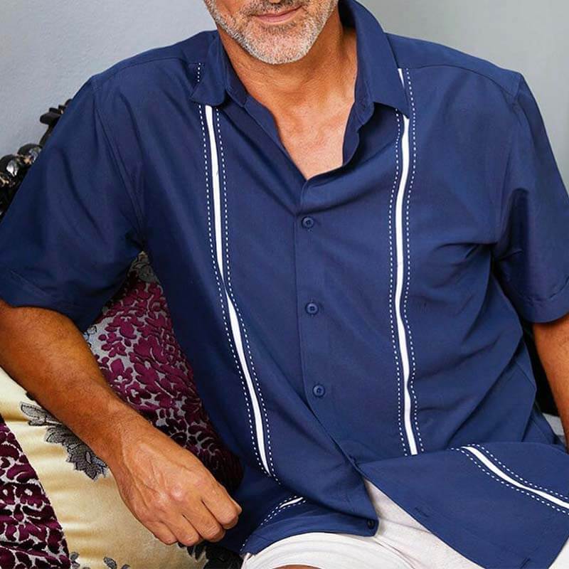 Herrenmode Classic Summer Bequeme gestreifte Kurzarm-Baumwoll-Leinenhemden