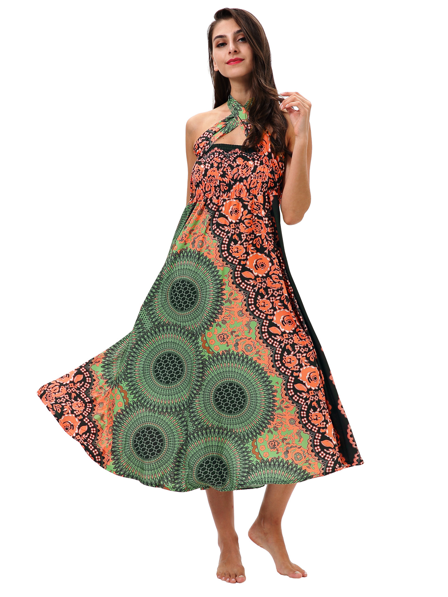 Vestido de cinta con estampado de girasol falda sexy de playa