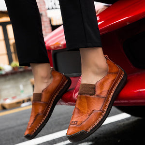 Men Hand Stitching Leather Slip Resistant Soft Sole Casual Shoes