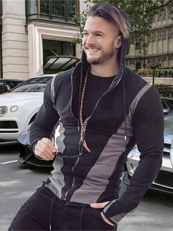 Chaqueta de hombre con capucha con bloque de color.