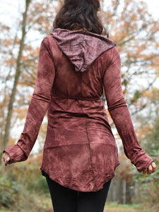 Vintage Vintage gefärbte Schnürung mit Kapuze Langarm Kleid