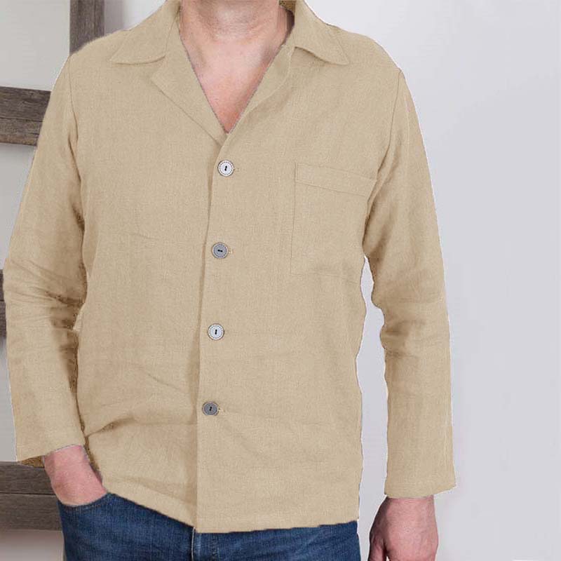 Camisa de lino casual, holgada, transpirable, cómoda y ecológica para hombres.
