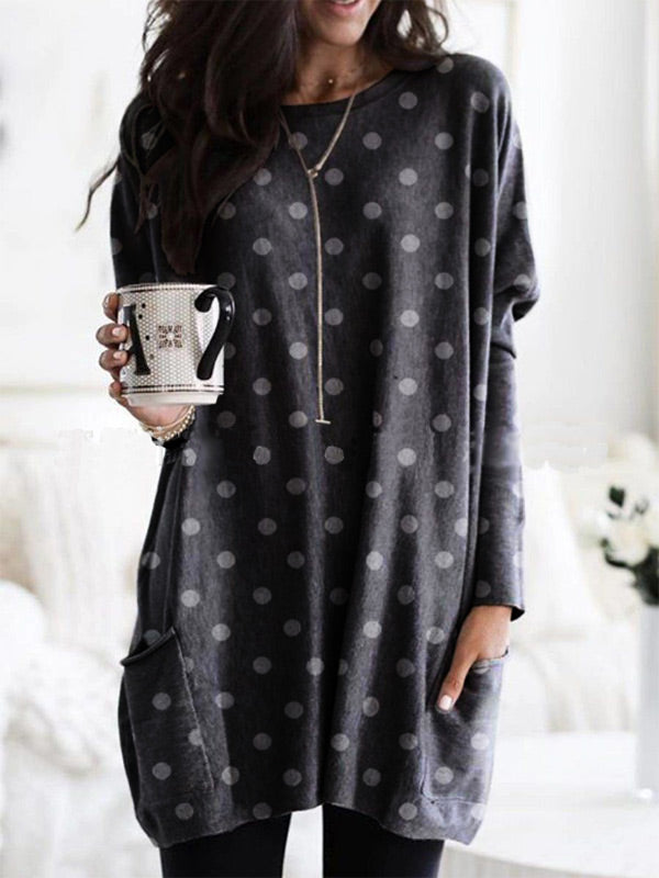 Nuevo top de bolsillo con estampado de lunares para mujer