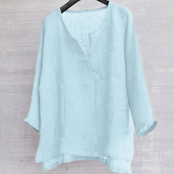 Camisa de lino ligera y cómoda para hombre con escote en V