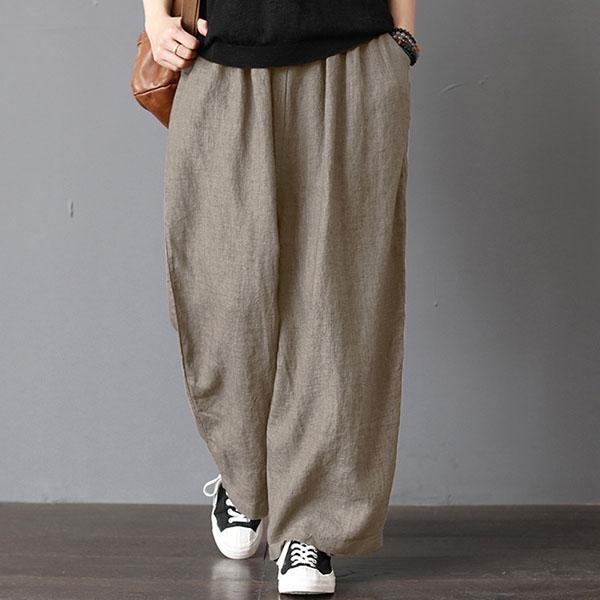 Loose pants with a high elastic waist and wide leg