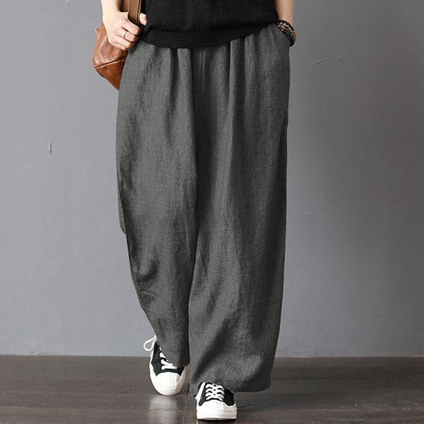 Loose pants with a high elastic waist and wide leg