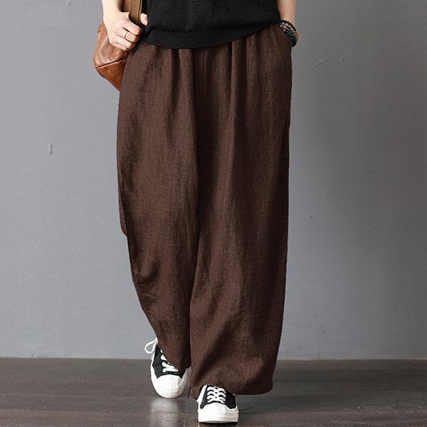 Loose pants with a high elastic waist and wide leg