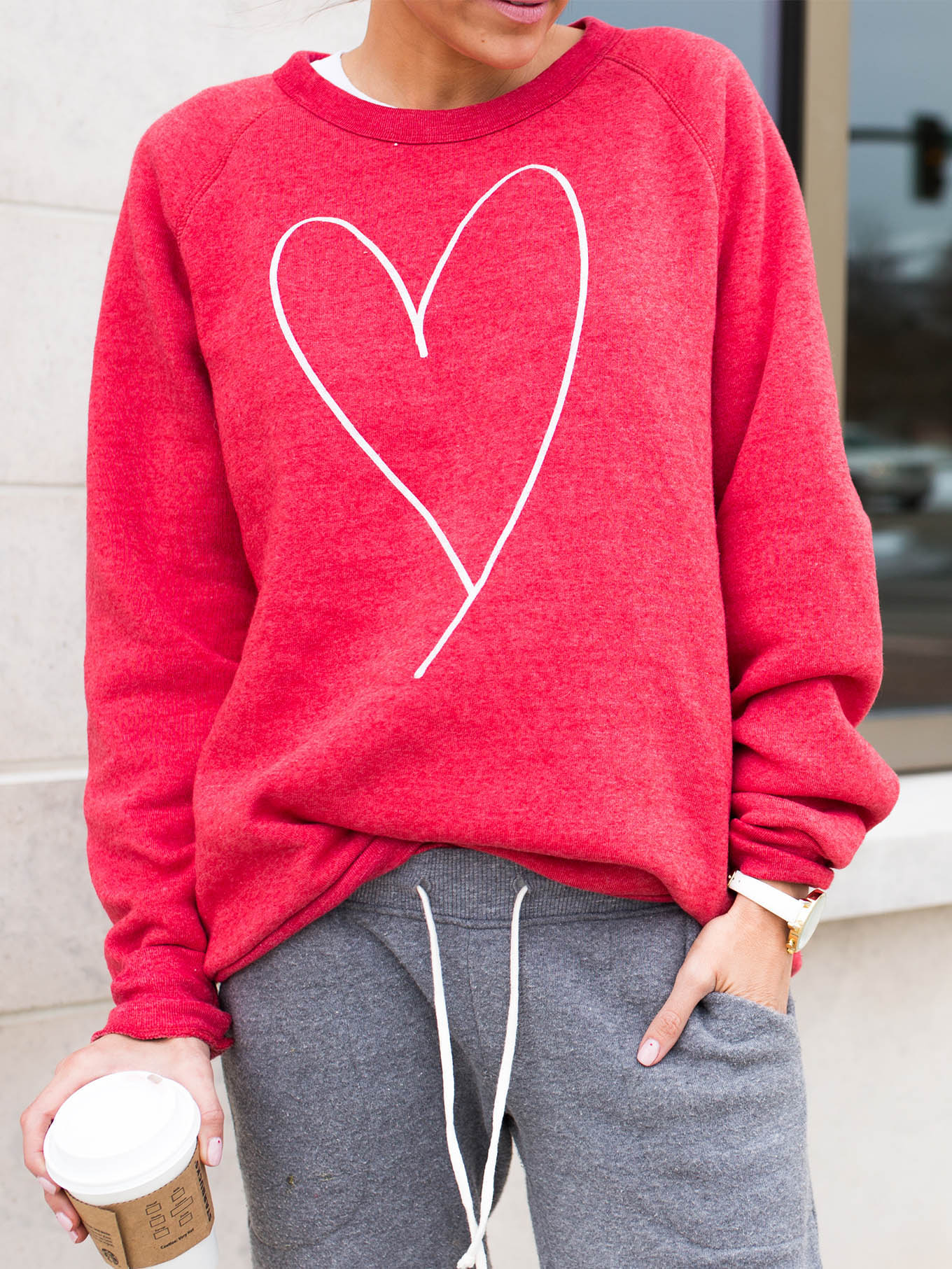 Heart print long sleeve hoodie