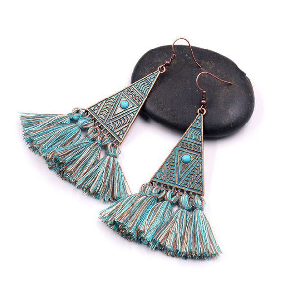 Pendientes geométricos triangulares de lana, estilo vintage.