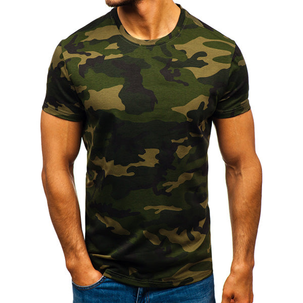 Camisa de cuello redondo con estampado de camuflaje para hombre