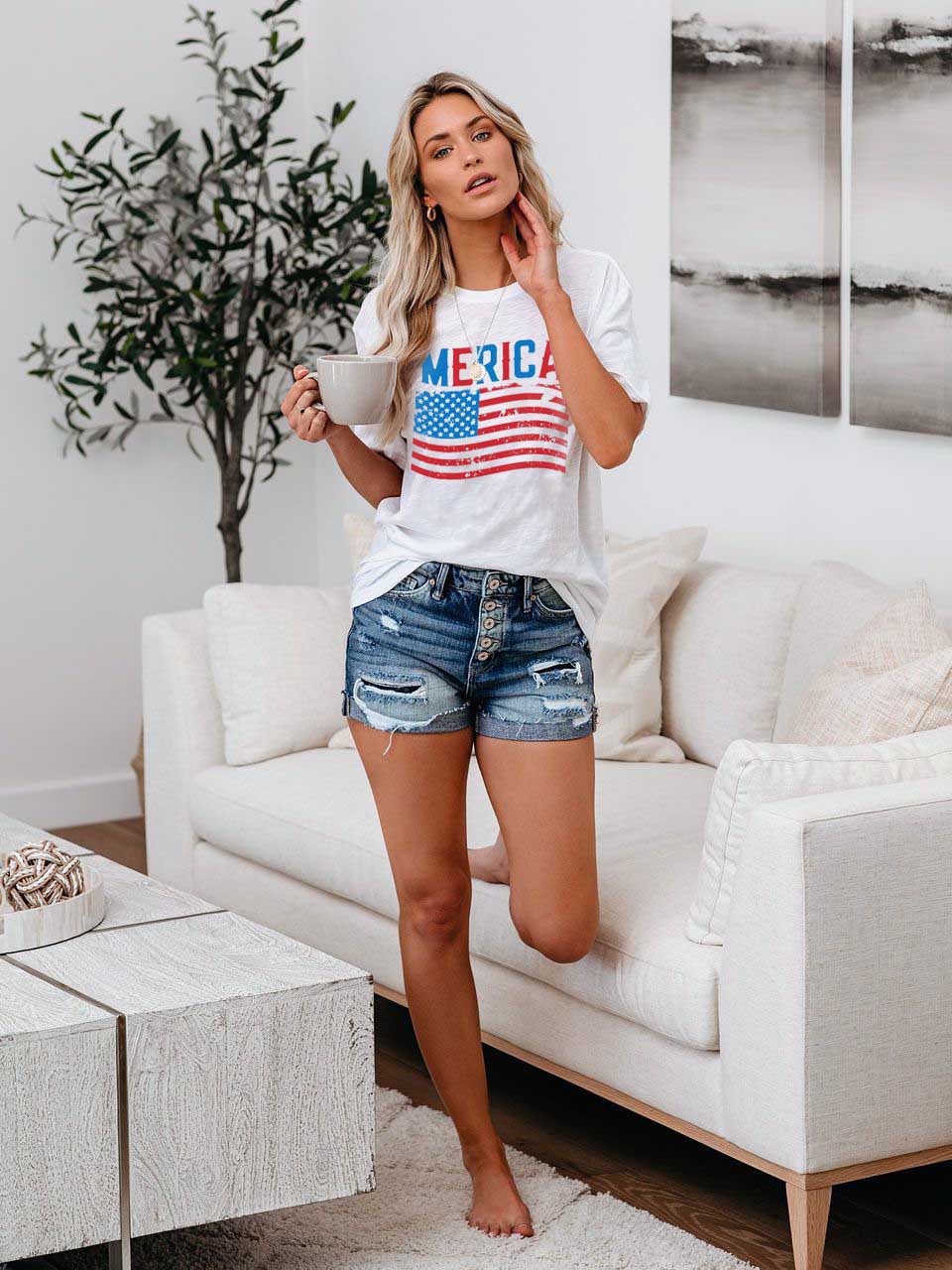 Unabhängigkeitstag Merica Flag Print Casual T-Shirt