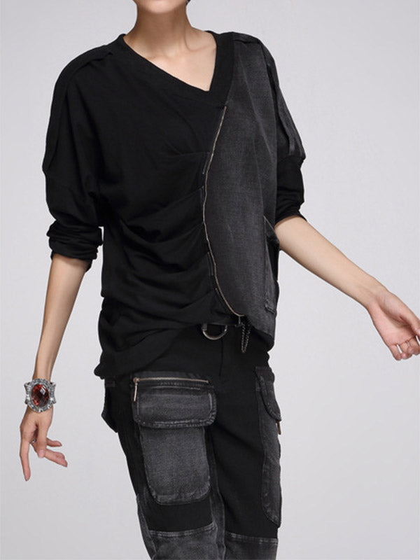 Camisa de manga larga con cuello en V para mujer