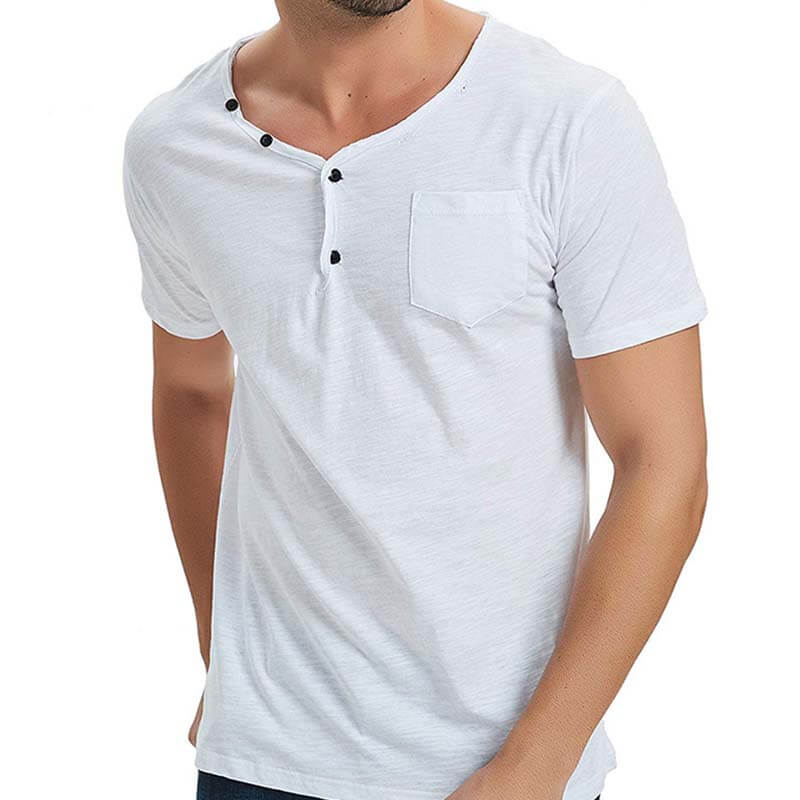 Vyriški laisvalaikio paprastų apvalių apykaklių vientisos spalvos mygtukai, marškinėliai iš poliesterio trumpomis rankovėmis
