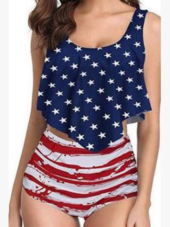 American Flag Print Sexy Badeanzug mit hoher Taille