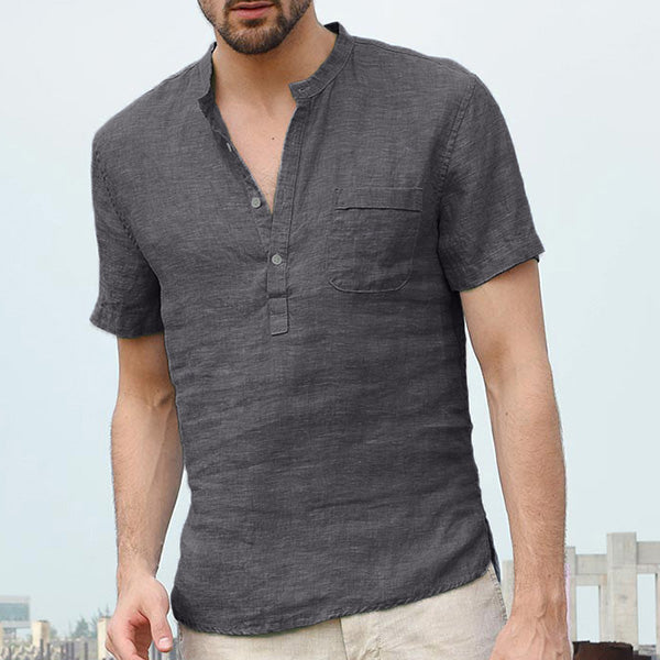 Atmungsaktives Kurzarmhemd mit schmalem Kragen aus Leinen für Herren