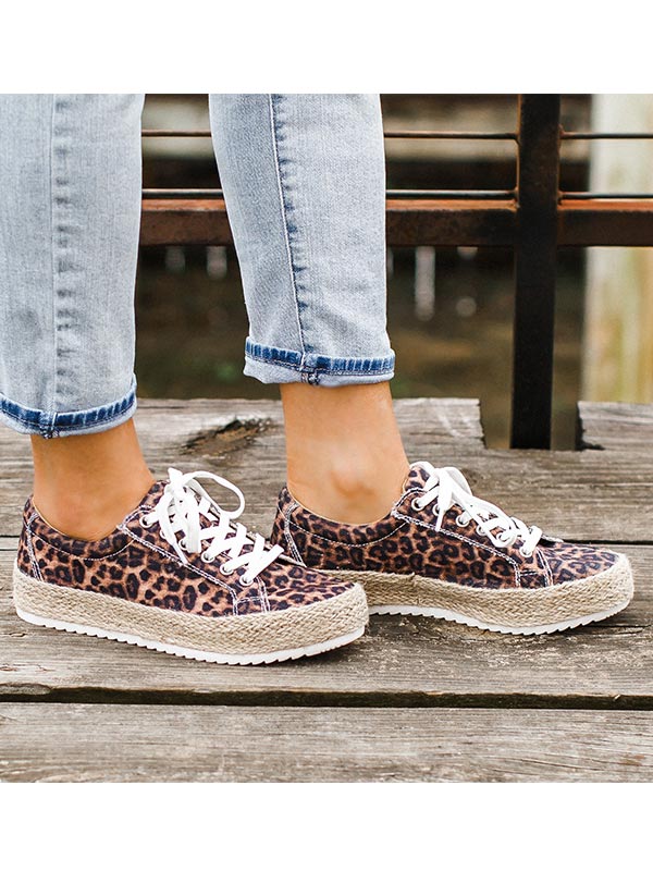 Damen Leopard Print Platform Sneakers Segeltuchschuhe