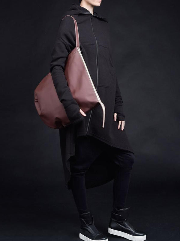 Abrigo suelto irregular negro para mujer con cremallera y capucha