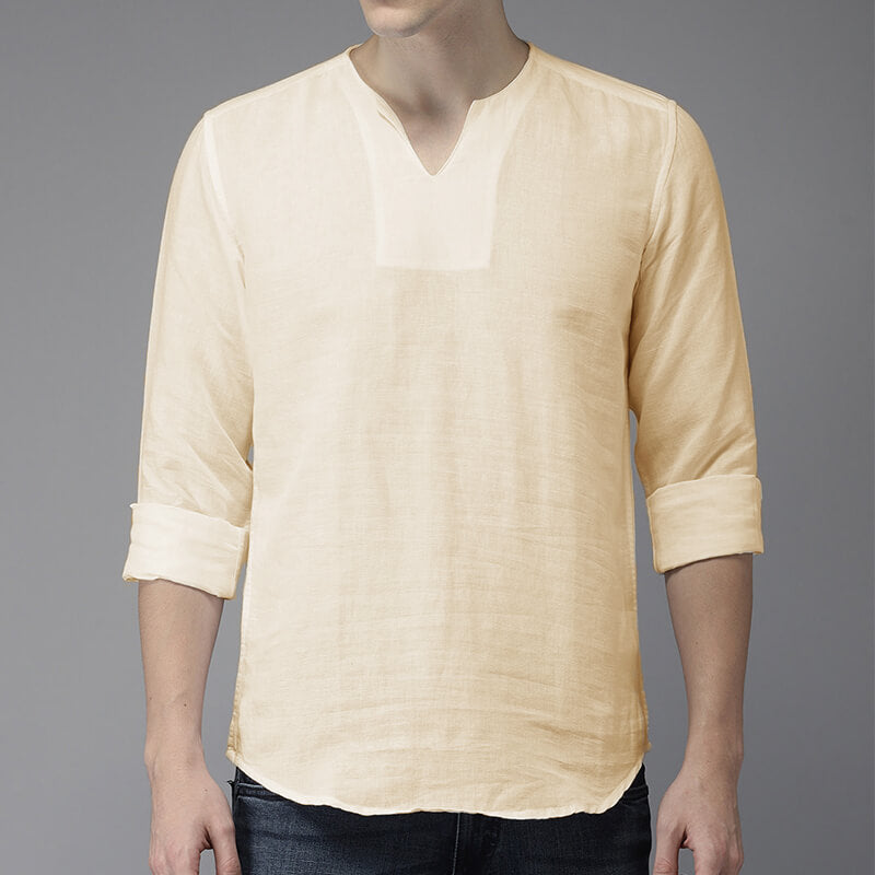 Camisa de lino de algodón de manga corta con cuello en V informal refrescante y fresca para hombres