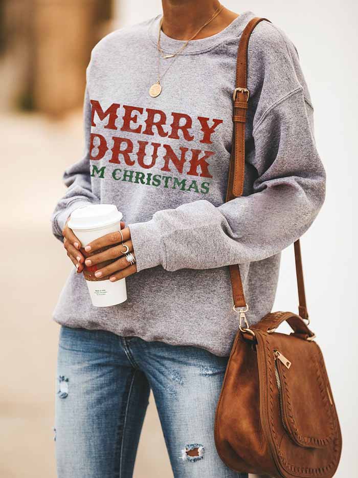 Lady Merry Drunk Letter Print Langarm-Sudadera