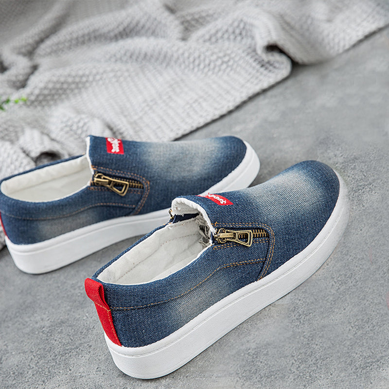 Zapatos casuales de lona de moda para mujer con cremallera